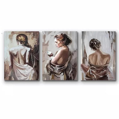 3pcs Scandinavian Nude Female Painting Metal Print Ready to Hang Art