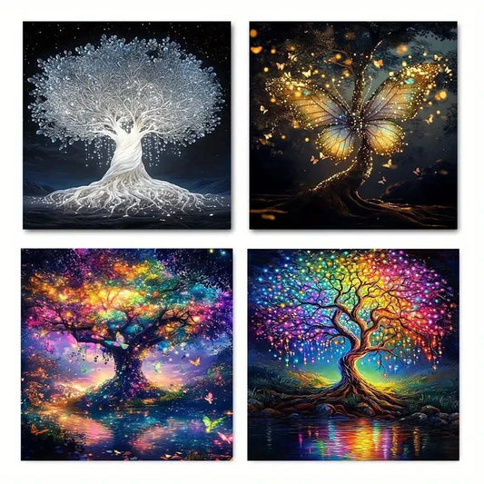 4pcs Abstract Tree Wall Art Canvas Framed