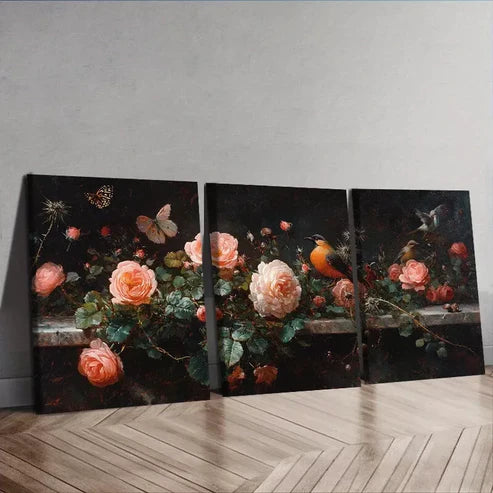 3 PCS Roses, Thistles, And Birds Wall Art Set Canvas Unframed - High Quality Print 100% Australian Made Wall Canvas