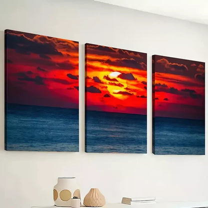 3pcs Simple Style Vibrant ocean sunset scenery Wall Art Canvas Unframed - High Quality Print 100% Australian Made Wall Canvas