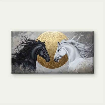 Horses Before the Golden Sun Wall Art Canvas Office Home Room Framed 120x60cm