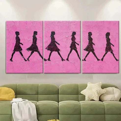 3pcs Walking Silhouettes on Textured Wall Art Set Canvas Unframed - High Quality Print 100% Australian Made Wall Canvas - Bella Home Decor