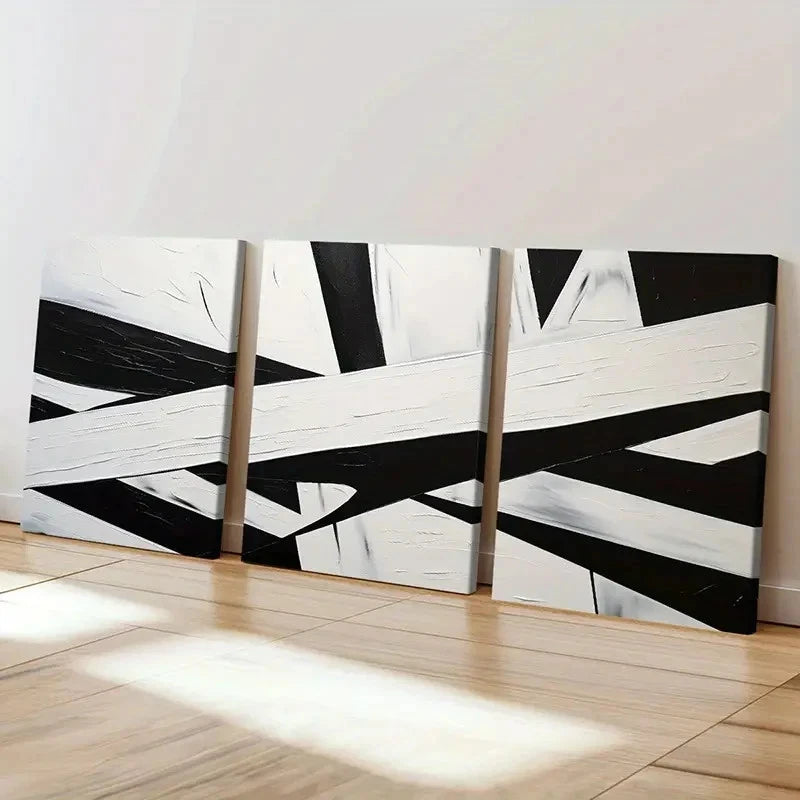 3pcs Black White Abstract Geometric Lines  Wall Art Set Canvas Framed 40x60cm - High Quality Print 100% Australian Made Wall Canvas Ready to Hang - Bella Home Decor