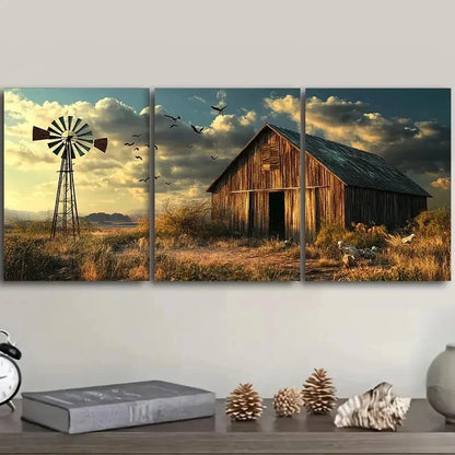 3pcs Barns and Windmills Decoration Wall Art Set Canvas Framed 50x70cm - High Quality Print 100% Australian Made Wall Canvas Ready to Hang - Bella Home Decor