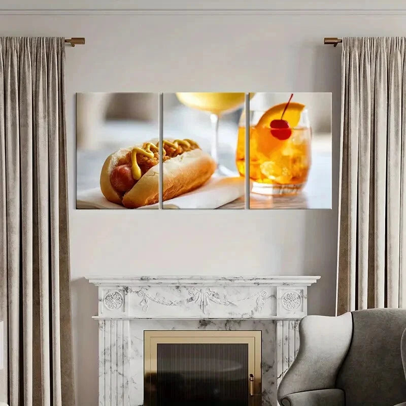 3pcs Hot Dog Cocktail Art Print Poster Metal Print Ready to Hang Art - Bella Home Decor
