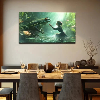 Girl Frog Vibrant Fantasy Wall Art Canvas Office Home Room Framed 120x60cm