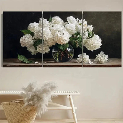 3pcs Moody Hydrangea Elegance Dark Academia Wall Art Set Canvas Framed 50x70cm - High Quality Print 100% Australian Made Wall Canvas Ready to Hang