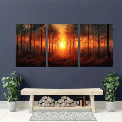 3pcs Sunrise Forest Watercolor Art Print Metal Print Ready to Hang Art - Bella Home Decor