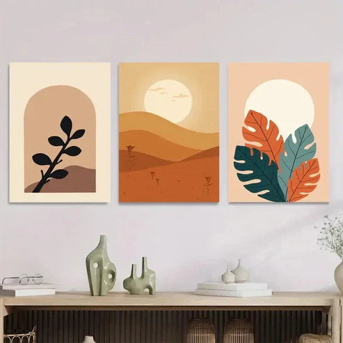 3pcs Modern Nature & Sunset Boho Style Wall Art Set Canvas Unframed - High Quality Print 100% Australian Made Wall Canvas