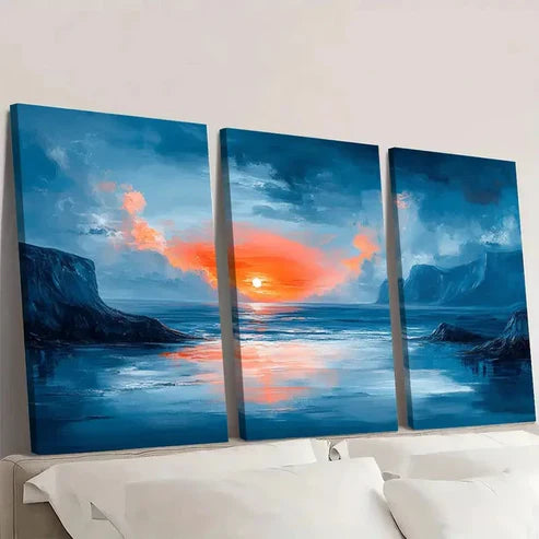 3pcs Blue Paste Abstract Landsacpe DustinWay Wall Art Set Canvas Unframed - High Quality Print 100% Australian Made Wall Canvas - Bella Home Decor