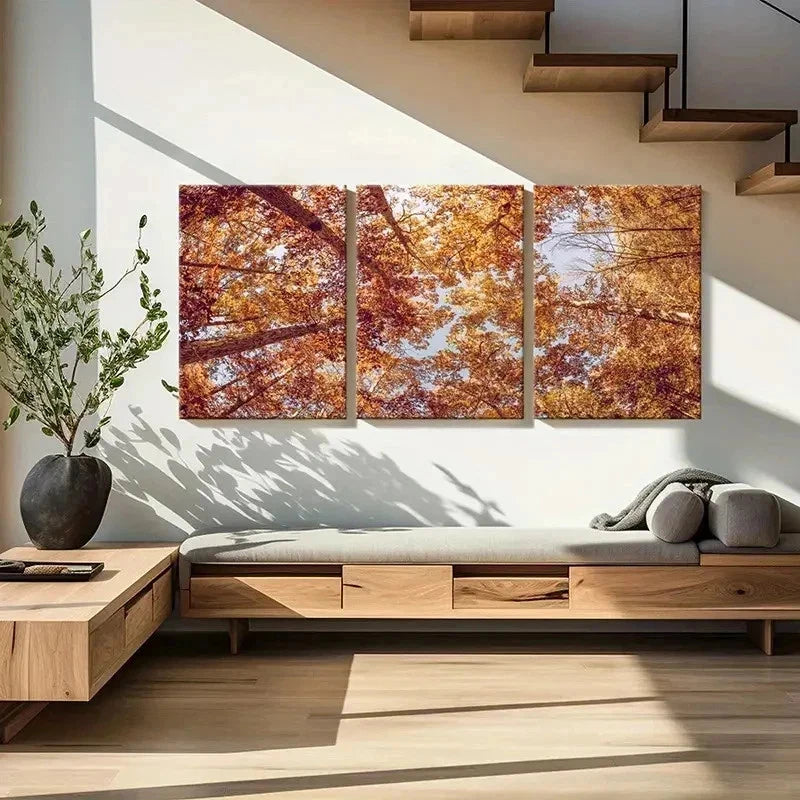 3pcs Autumn Golden Leaves Modern Wall Art Set Canvas Framed 60x90cm - High Quality Print 100% Australian Made Wall Canvas Ready to Hang - Bella Home Decor