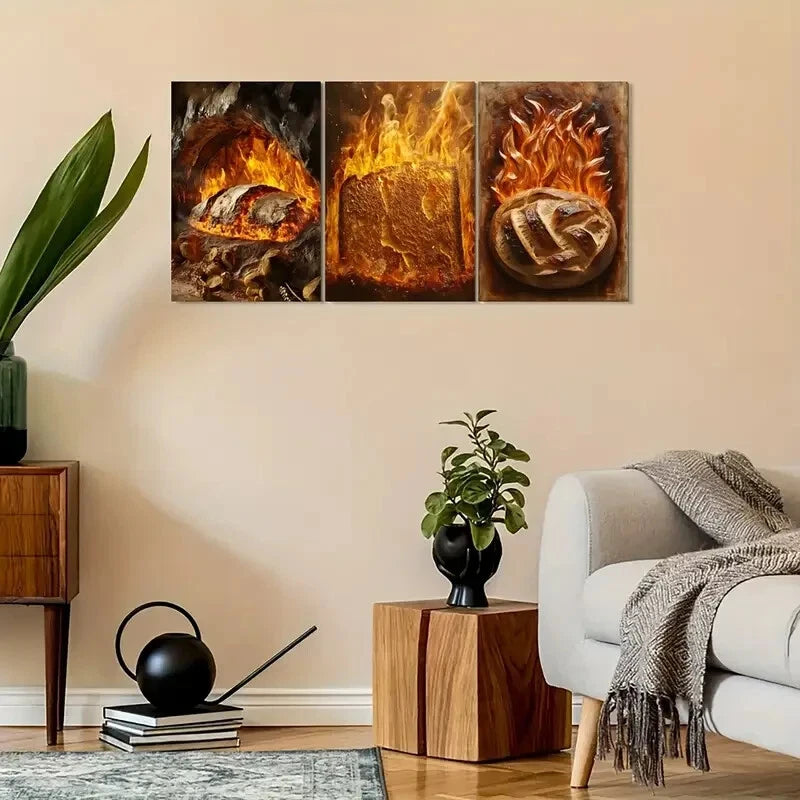 3pcs Vintage-Inspired Burning Design Metal Print Ready to Hang Art - Bella Home Decor