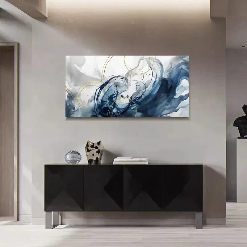 Elegant Abstract White & Golden Lines Wall Art Canvas Office Home Room Framed 120x60cm - Bella Home Decor