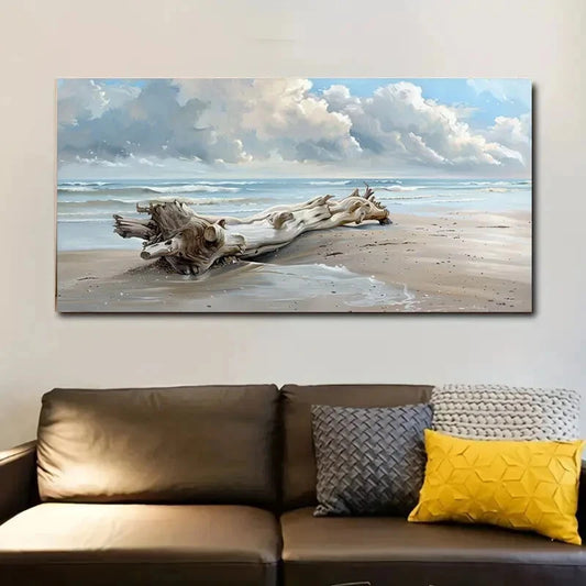 Blue Beach Wood Painting wall canvas office home room framed 120x60cm