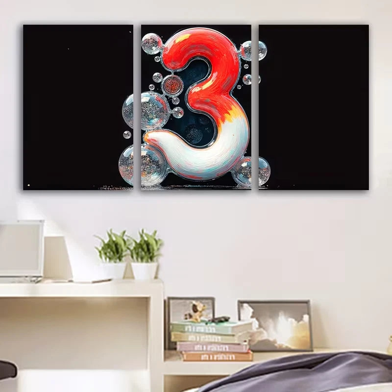 3pcs Bubble Number 3 Abstract Modern Art Deco Wall Art Set Canvas Framed 50x70cm - High Quality Print 100% Australian Made Wall Canvas Ready to Hang - Bella Home Decor