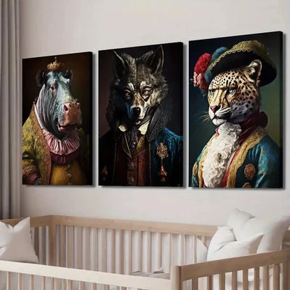 3pcs Hippopotamus Lion Cheetah Wearing Clothes Wall Art Canvas Unframed - High Quality Print 100% Australian Made Wall Canvas