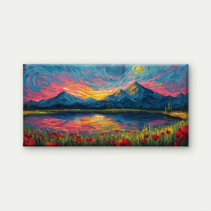 Colorful Sunset Lake Wall Art Canvas Office Home Room Framed 120x60cm