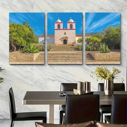 3pcs Lovers Santa Barbara Mission Perfect Wall Art Set Canvas Framed 60x90cm - High Quality Print 100% Australian Made Wall Canvas Ready to Hang