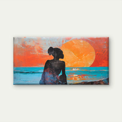 Golden Sunset Woman Silhouette Art Canvas Office Home Framed 120x60cm