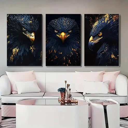 3pcs Eagle Modern Black & Golden Wall Art Canvas Unframed - High Quality Print 100% Australian Made Wall Canvas - Bella Home Decor