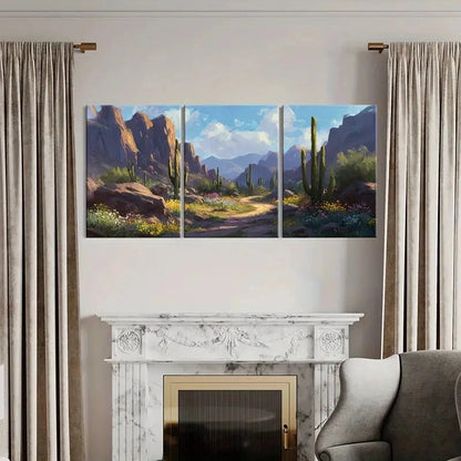 3pcs Desert Landscape Cactus Mountains Metal Print Ready to Hang Art - Bella Home Decor