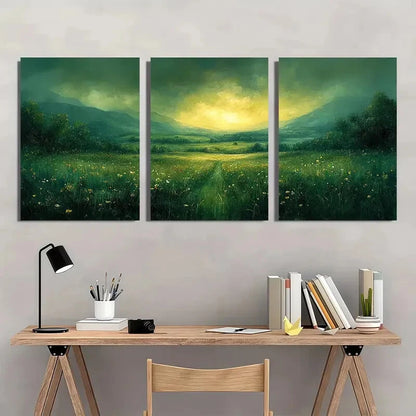 3pcs Verdant Meadow Landscape Abstract Nature Metal Print Ready to Hang Art - Bella Home Decor