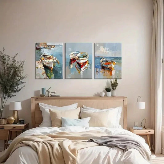 3pcs Abstract Coastal Boat Metal Print Ready to Hang Art