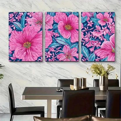 3pcs Vibrant Pink Preppy Trendy College Perfect Wall Art Set Canvas Framed 50x70cm - High Quality Print 100% Australian Made Wall Canvas Ready to Hang