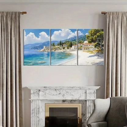 3pcs Seaside Mediterranean Mountain View Metal Print Ready to Hang Art - Bella Home Decor