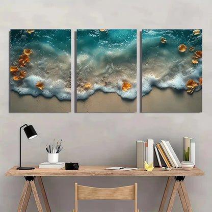 3pcs Beach Waves Ocean Sand Design Metal Print Ready to Hang Art - Bella Home Decor