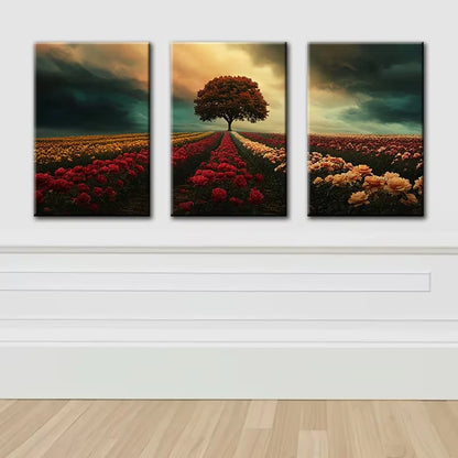 3pcs Stunning Floral Landscape Wall Art Set Canvas Framed 60x90cm - High Quality Print 100% Australian Made Wall Canvas Ready to Hang