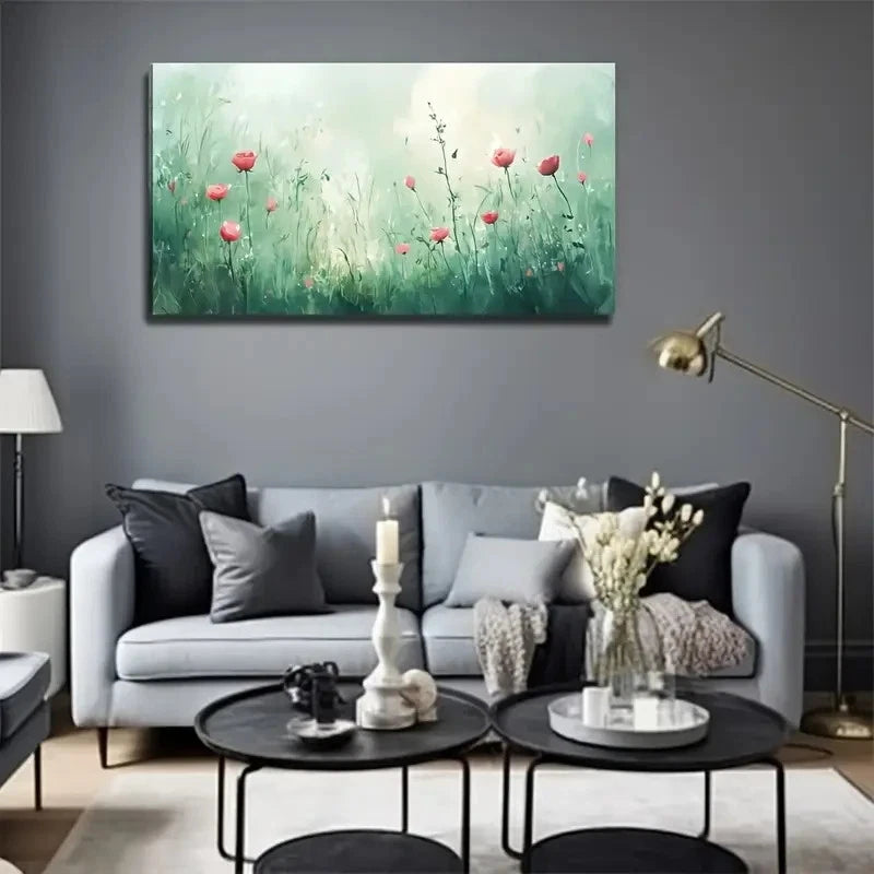 Red Poppies In Green Grass Wall Art Canvas Office Home Room Framed 120x60cm