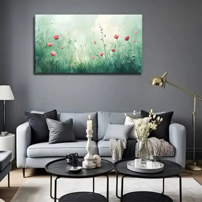 Red Poppies In Green Grass Wall Art Canvas Office Home Room Framed 120x60cm