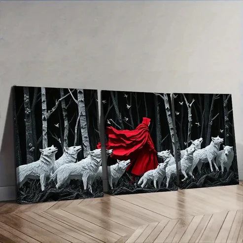 3pcs The Red Lord and the White Wolf Wall Art Set Canvas Unframed - High Quality Print 100% Australian Made Wall Canvas