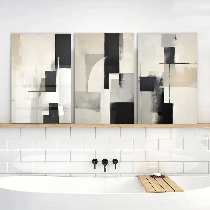 3pcs Modern Abstract with Geometric Shapes Metal Print Ready to Hang Art - Bella Home Decor