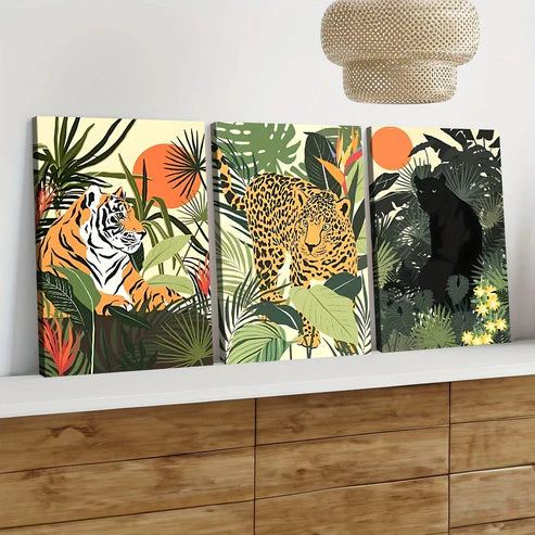 3pcs Classic Modern Jungle Animal Tiger Nature Wall Art Set Canvas Unframed - High Quality Print 100% Australian Made Wall Canvas - Bella Home Decor