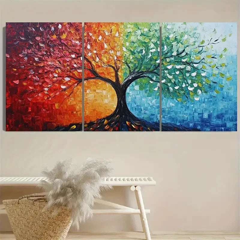 3pcs Colorful Four-Season Tree Design Wall Art Set Canvas Framed 60x90cm - High Quality Print 100% Australian Made Wall Canvas Ready to Hang - Bella Home Decor