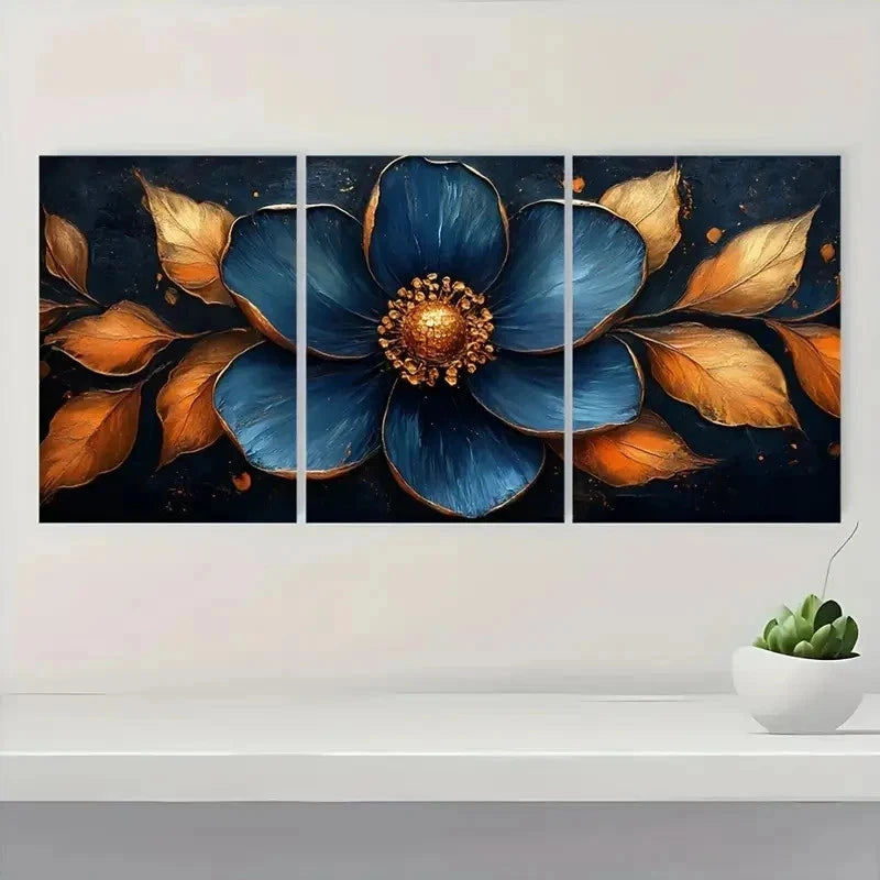 3pcs Golden And Black Flower Perfect Wall Art Set Canvas Framed 40x60cm - High Quality Print 100% Australian Made Wall Canvas Ready to Hang - Bella Home Decor