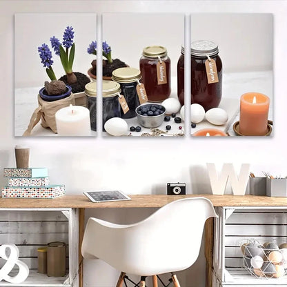 3pcs Table with a vase of flowers and jars   Wall Art Set Canvas Framed 40x60cm - High Quality Print 100% Australian Made Wall Canvas Ready to Hang