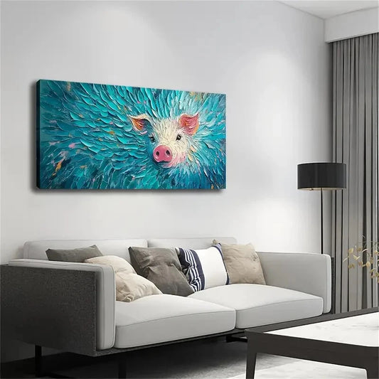 Modern Minimalist Pig in Floral Wall Art Canvas Office Home Room Framed 120x60cm