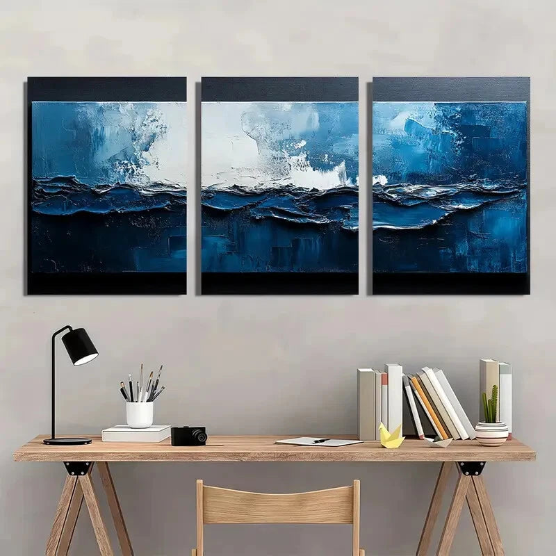 3pcs Textured Abstract Painting Black and White Metal Print Ready to Hang Art - Bella Home Decor
