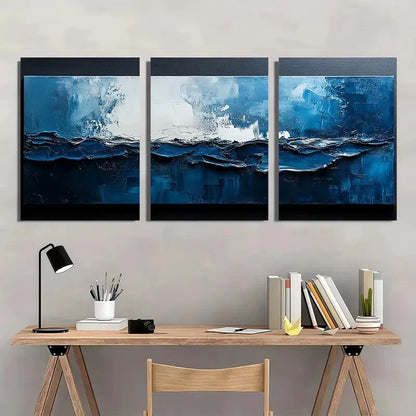 3pcs Textured Abstract Painting Black and White Metal Print Ready to Hang Art - Bella Home Decor