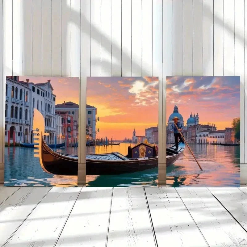 3pcs Cityscape Painting Impressionist Style Metal Print Ready to Hang Art - Bella Home Decor