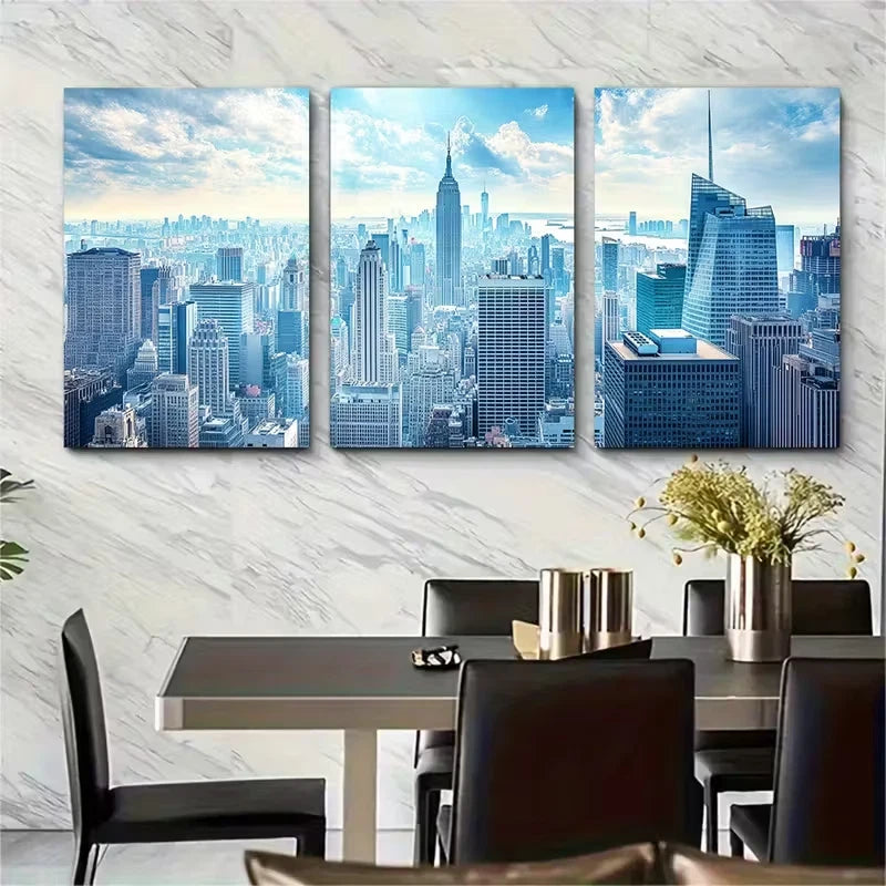 3pcs Elegant New York Skyline Landscape Metal Print Ready to Hang Art