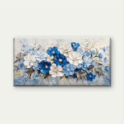 Blue Flowers White Wall Art Canvas Office Home Room Framed 120x60cm