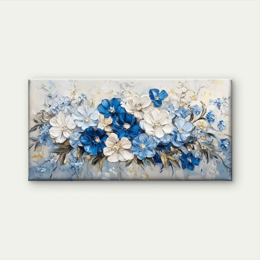 Blue Flowers White Wall Art Canvas Office Home Room Framed 120x60cm