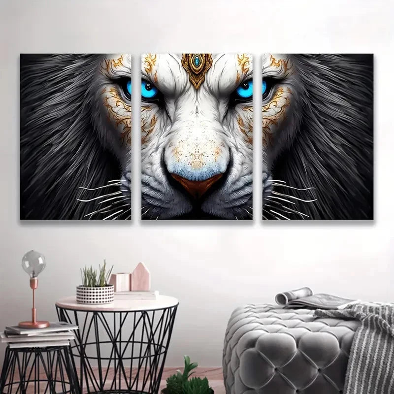 3pcs Abstract White Lion Painting    Wall Art Set Canvas Framed 60x90cm - High Quality Print 100% Australian Made Wall Canvas Ready to Hang - Bella Home Decor