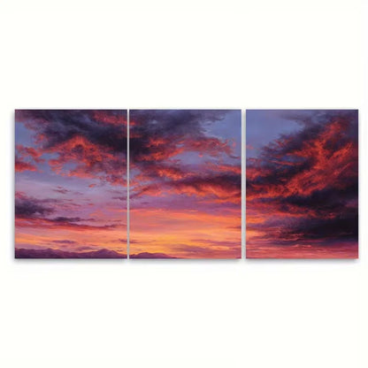 3pcs Vibrant Arizona Sunset with Red Clouds Metal Print Ready to Hang Art