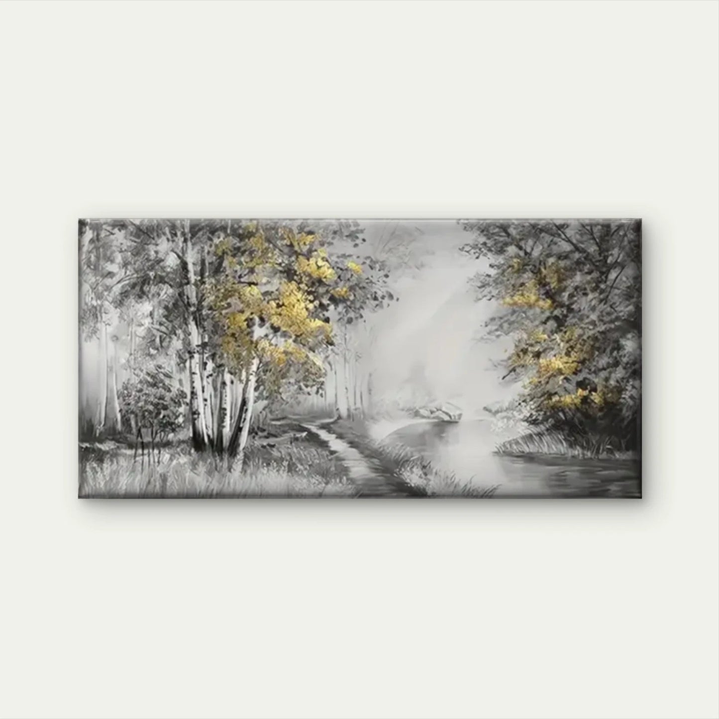 River Woods Forest Black White Wall Art Canvas Office Home Room Framed 120x60cm