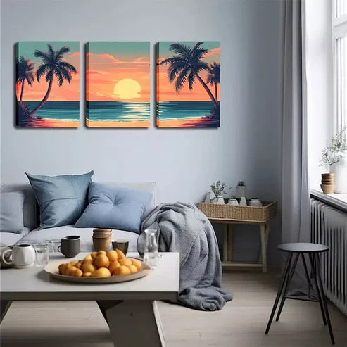 3pcs Palm Tree & Beach Scene Wall Art Canvas Unframed - High Quality Print 100% Australian Made Wall Canvas